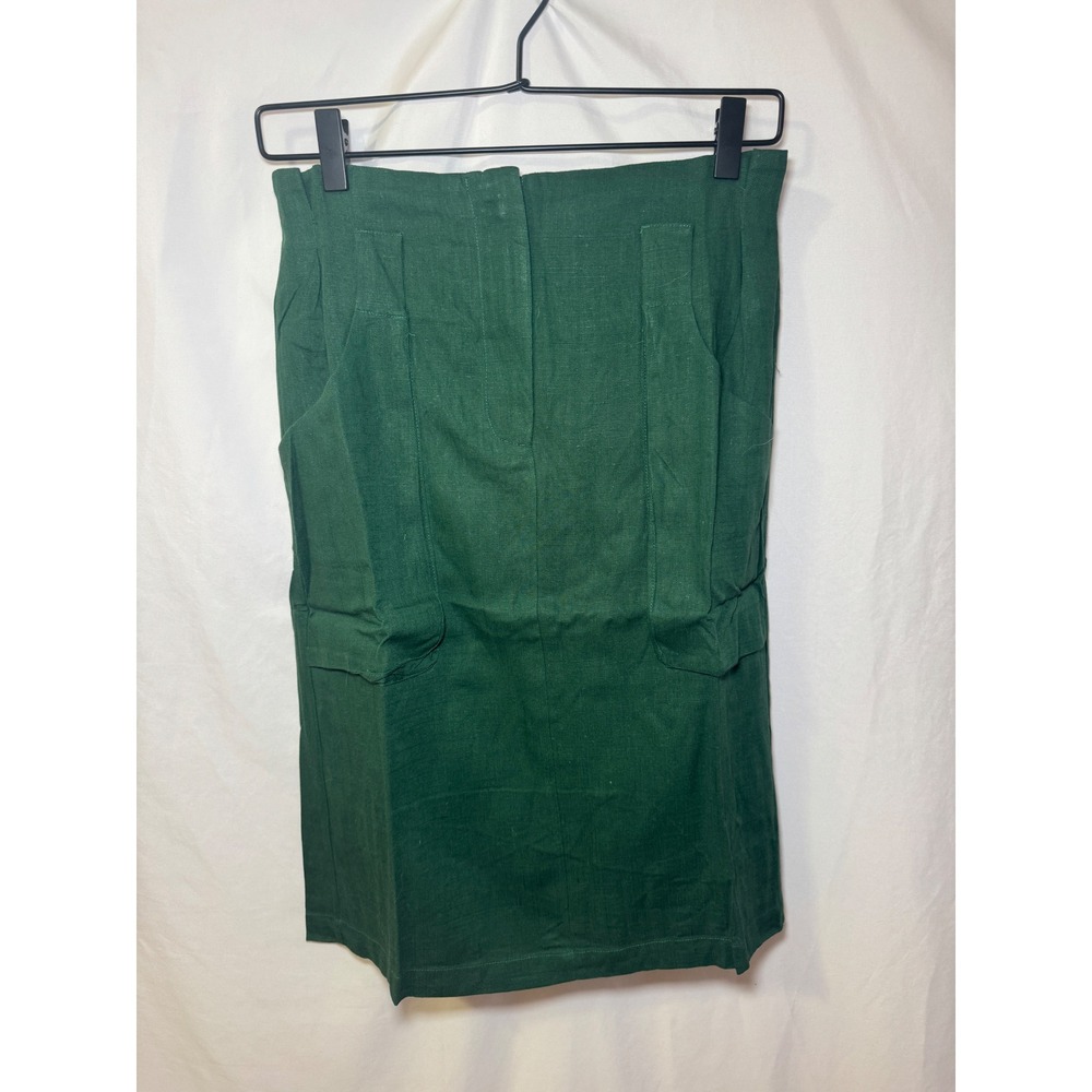 Green Linen Pencil Skirt S High Waist Belted Preppy Dark Academia Tulip B NWT
